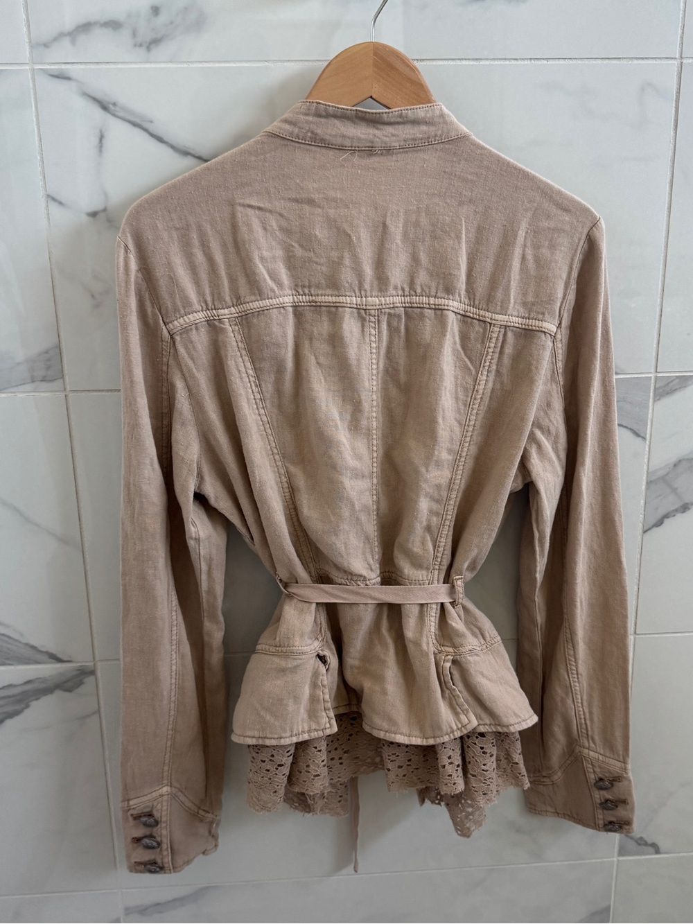 Free People Emilia Utility Jacket with lace trim & tie waist details - size L - Picture 4 of 9